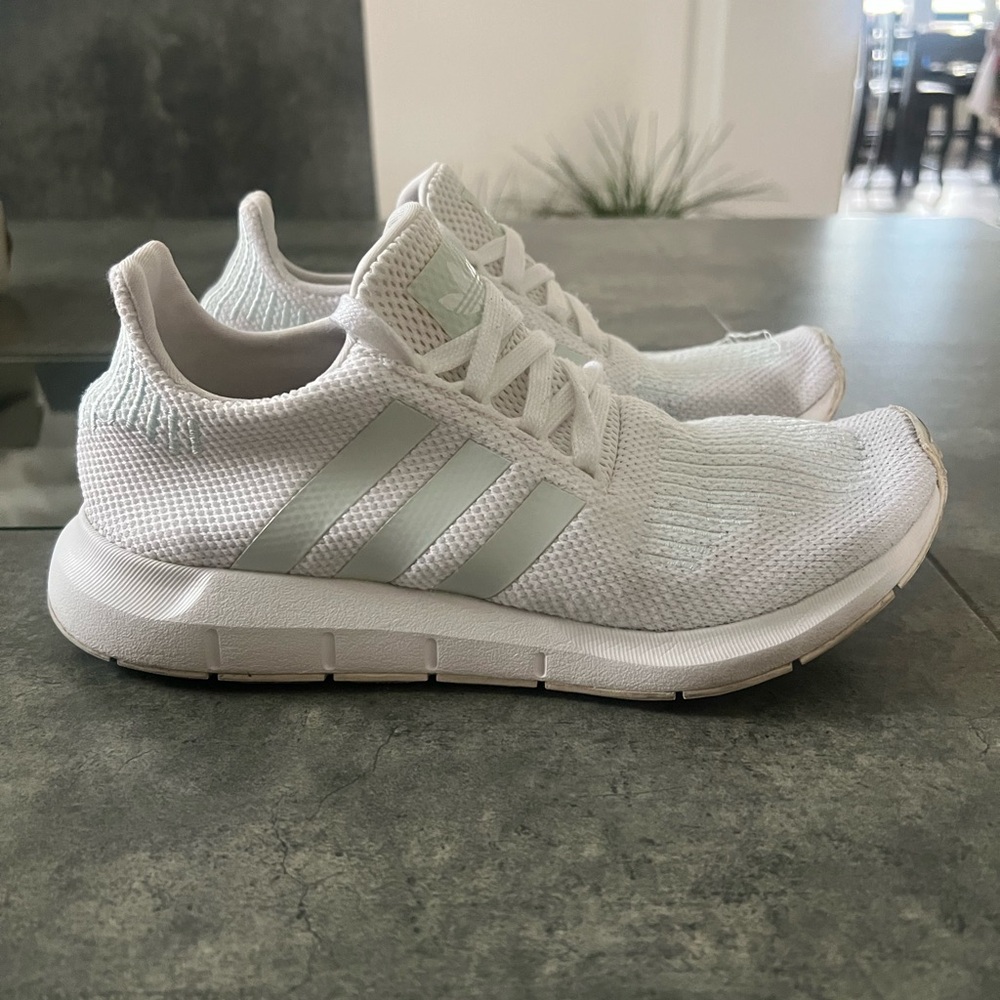 Adidas White and Silver Knit Sneakers